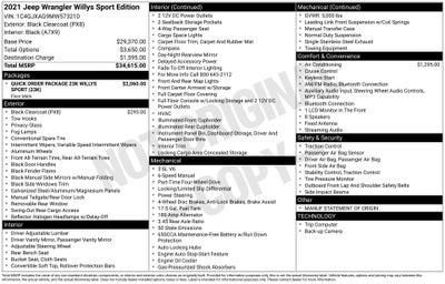 2021 Jeep Wrangler Willys Sport 4X4