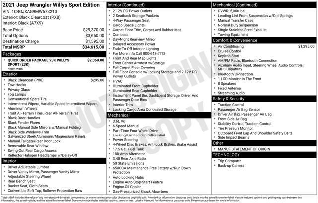 2021 Jeep Wrangler Willys Sport 4X4