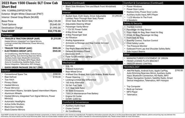 2023 RAM 1500 Classic SLT Crew Cab 4x2 5'7' Box