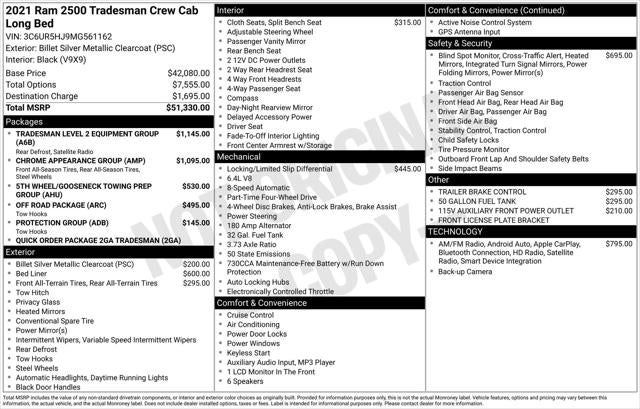 2021 RAM 2500 Tradesman Crew Cab 4x4 8' Box