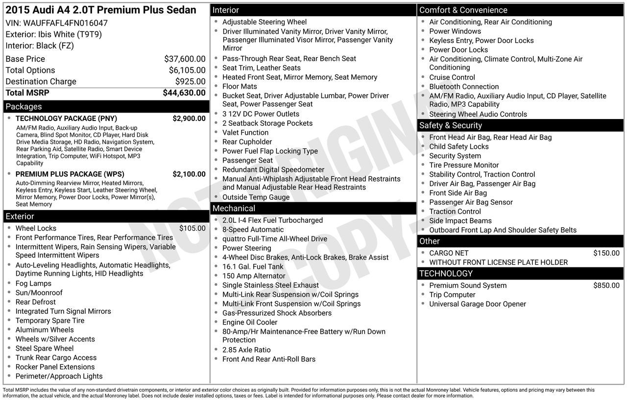 2015 Audi A4 2.0T Premium Plus quattro